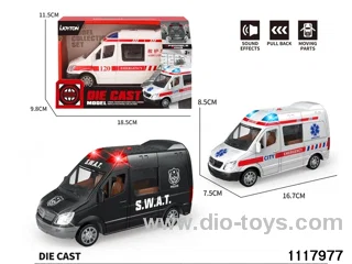 1:32 pull back alloy ambulance with light/music，2 colors，include 3*AG13