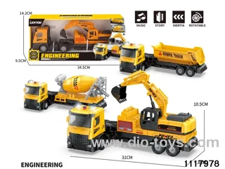 3 style friction engineering truck with light/sound，include 3*AG13