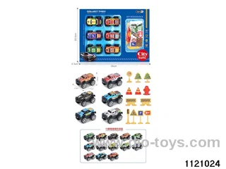 1:64 pull back alloy car (6pcs + 12PCS road signs)