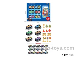 1:64 pull back alloy car (6pcs + 12PCS road signs)