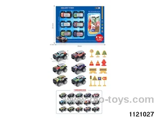 1:64 pull back alloy car (6pcs + 12PCS road signs)