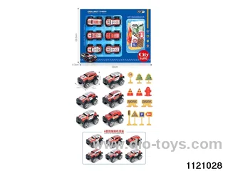 1:64 pull back alloy car (6pcs + 12PCS road signs)