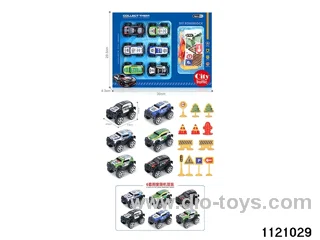 1:64 pull back alloy car (6pcs + 12PCS road signs)
