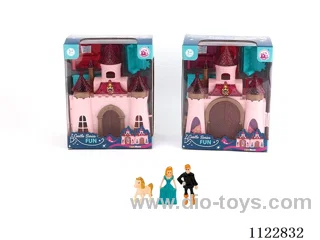 Unilateral colorful light castle with 12 music (pack three AG13 batteries, two mixed)+ princess/prince/horse/furniture