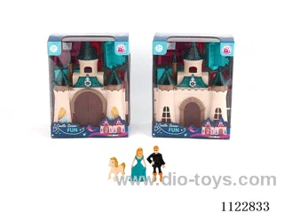 Unilateral colorful light castle with 12 music (pack three AG13 batteries, two mixed)+ princess/prince/horse/furniture