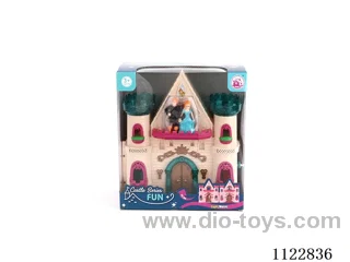 Glitter Castle with 12 pieces of music (pack 2 AA batteries)+ Princess/Prince/carriage/furniture