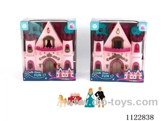 Single side flashing lights castle with 12 music (pack 2 AA batteries, two mixed)+ Princess/Prince/carriage/furniture
