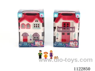 Unilateral colorful light villa with 12 music (pack three AG13 batteries, two mixed)+ people/furniture