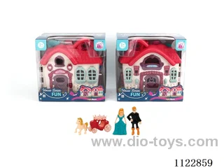 Single side flashing lights Villa with 12 music (pack 2 AA batteries, two mixed)+ Princess/Prince/carriage/furniture