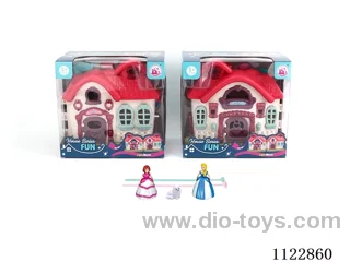 Single side flashing lights Villa with 12 music (pack 2 AA batteries, two mixed)+ Gyroprincess/cat/furniture