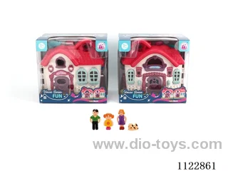 Single side flashing lights villa with 12 music (pack 2 AA batteries, two mixed)+ people/furniture