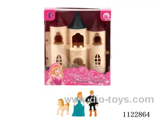 Mini Castle with colorful lights with 12 music (pack 3 AG13 batteries) + Princess/Prince/horse + Furniture (2 mixed)