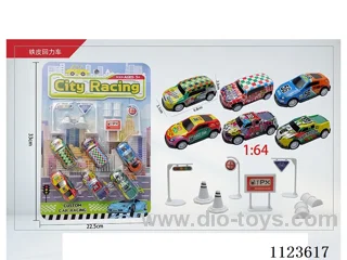 1:64 Pull back iron truck 6PCS+ road signs