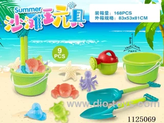 Green bucket with beach accessories (9PCS)