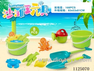 Green bucket with beach accessories (8PCS)