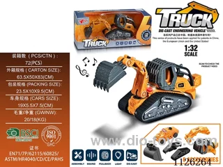 1:32 Alloy pull-back excavator disassembly engineering car with lights and music