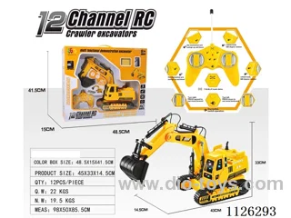 (GCC) 12-ch rc crawler excavator included battery/three music automatic switching modes/one-click start/forward/backward/left/right turn/Music/Bright light body 680° rotation /