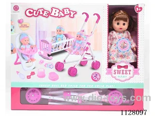 12-inch eco-friendly doll/plastic cart/chair/bed/accessories / 6-sound IC/ water urination function/pack 3*AG13 batteries