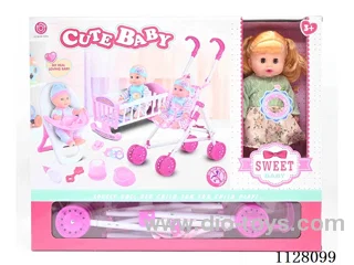 12-inch eco-friendly doll/plastic cart/chair/bed/accessories / 6-sound IC/ water urination function/pack 3*AG13 batteries