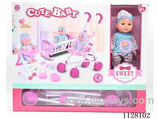 12-inch eco-friendly doll/plastic cart/chair/bed/accessories / 6-sound IC/ package 3*AG13 battery