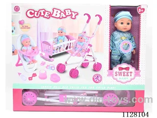 12-inch eco-friendly doll/plastic cart/chair/bed/accessories / 6-sound IC/ package 3*AG13 battery