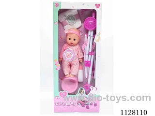 12-inch doll/plastic cart/accessories / 6-sound IC/ water urination function/Pack 3*AG13 battery (Environmentally friendly)