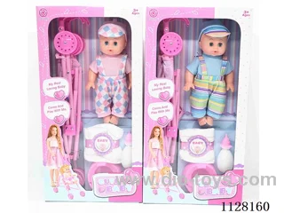 14-inch doll/plastic cart/accessories / 6-sound IC/ water urination function/Bag 3*AG13 battery 2 mixed