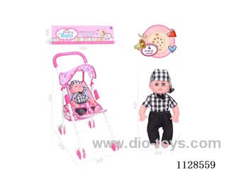 31CM/14 inch boy doll with iron pushchair with IC (package AG13*3pcs)