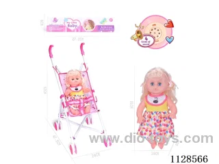 31CM/14 inch girl doll with iron pushchair with IC (package AG13*3pcs)