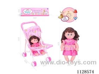 31CM/14 inch girl doll with iron pushchair with IC (package AG13*3pcs)