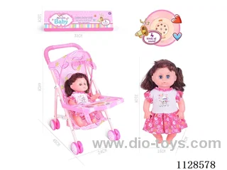14 inch (30cm) doll with iron pushchair with IC (package AG13*3pcs)
