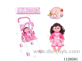 31CM/14 inch girl doll with iron pushchair with IC (package AG13*3pcs)