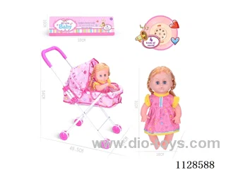 31CM/14 inch girl doll with iron pushchair with IC (package AG13*3pcs)