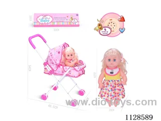 31CM/14 inch girl doll with iron pushchair with IC (package AG13*3pcs)