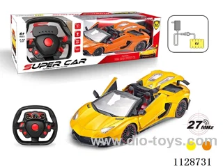 1:12 Lamborghini Convertible RC car open three doors (with steering wheel remote control with 2 AA not included, 6V700 mAh rechargeable battery pack, charger 2 feet round)