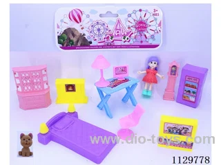 Little Girl Play House Scene Set + 1 Puppy (2 Girls Mixed)