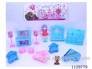 Little Girl TV Furniture Set + 1 Puppy (2 Girls Mixed)