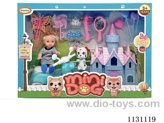 Kylie doll+dog+motorbike+castle+balloon+butterfly stick+accessories