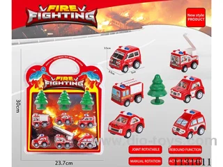 PLEO rb fire engine police car+pine tree 6PCS