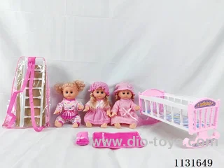 14 inch doll with English IC, plastic bed, pillow, quilt