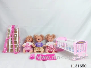 14 inch doll with English IC, plastic bed, pillow, quilt