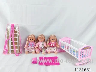14 inch doll with English IC, plastic bed, pillow, quilt