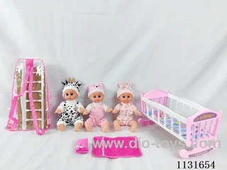 14 inch doll with English IC, plastic bed, pillow, quilt