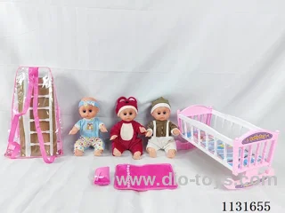 14 inch doll with English IC, plastic bed, pillow and quilt
