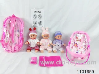14 inch doll with English IC, multifunctional cradle, pillow and quilt