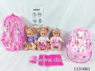 14 inch doll with English IC, multifunctional cradle, pillow and quilt