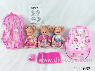 14 inch doll with English IC, multifunctional cradle, pillow and quilt