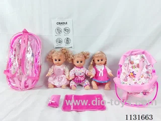 14 inch doll with English IC, multifunctional cradle, pillow and quilt
