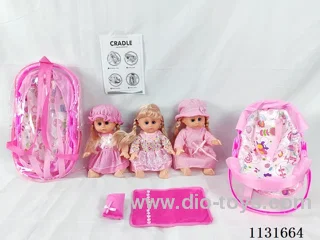 14 inch doll with English IC, multifunctional cradle, pillow and quilt