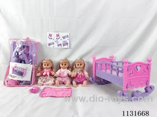 14 inch doll with English IC, trumpet blow up shaker, pillow, quilt